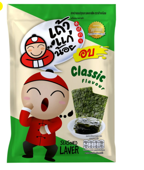 TAOKAENOI Seasoned Laver Classic Flavor 12 g. - เถ้าแก่น้อย สาหร่ายอบปรุงรส รสคลาสสิก 12 ก.