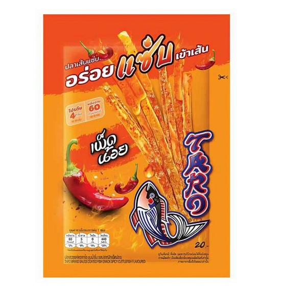 TARO Sauce Coated Fish Snack Spicy Cuttlefish Flavor 18 g. - ทาโร ปลาสวรรค์ เส้นชุบน้ำจิ้ม รสปลาหมึก เผ็ดน้อย 18 ก.